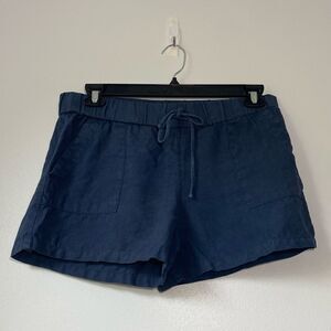 Krisa Navy Blue Draw String 100% Linen Shorts Sustainable